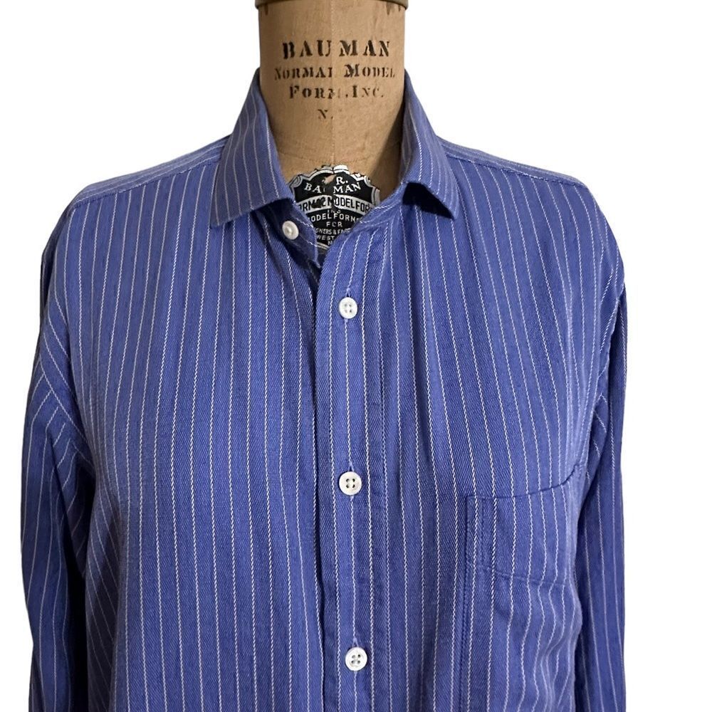 Vintage Ascot Chang Blue striped button down shirt